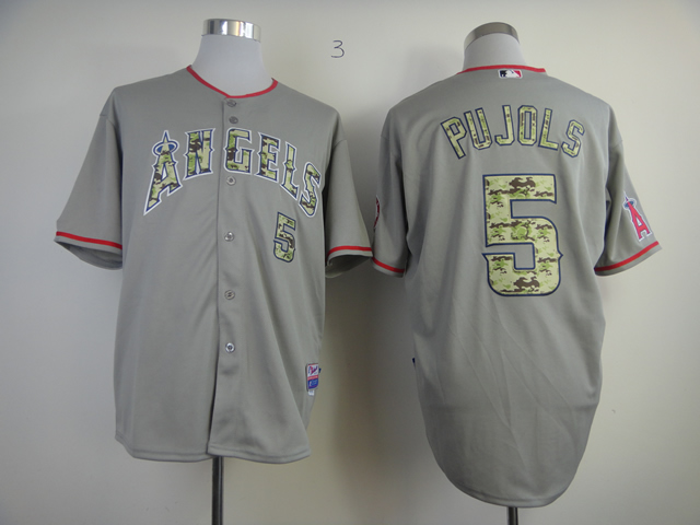 Men Los Angeles Angels #5 Pujols Grey Camo MLB Jerseys->los angeles angels->MLB Jersey